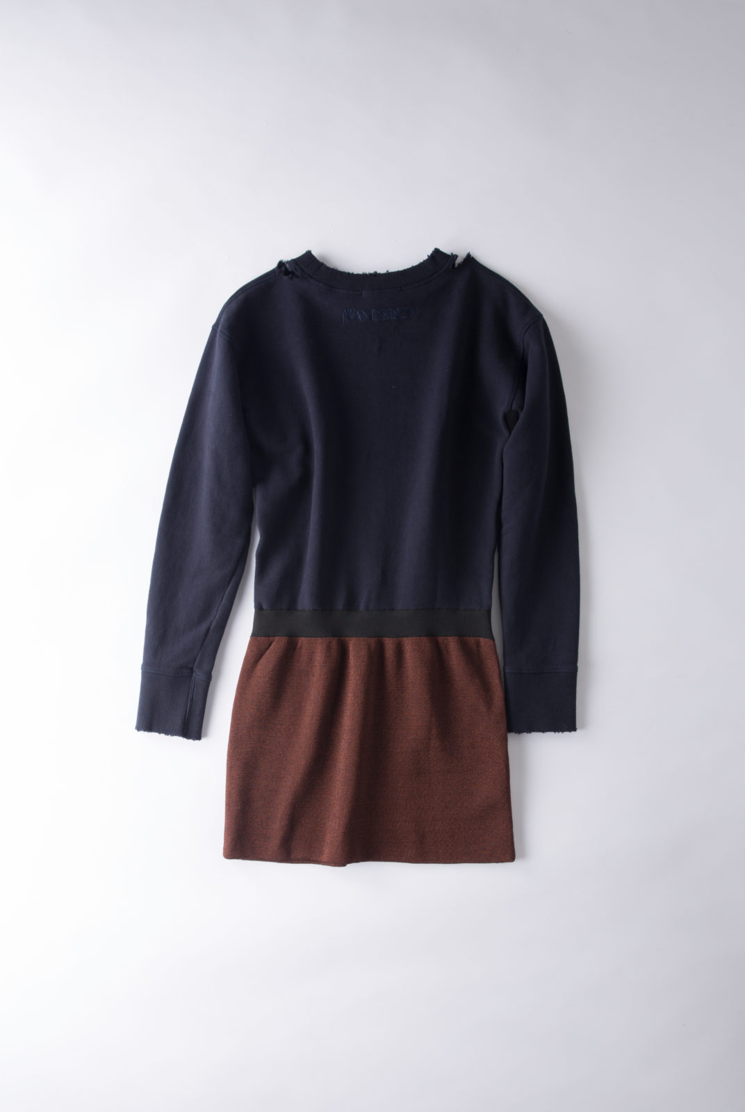 Robe sweat, bleu marine et marron, lurex, encolure ronde, manches longues, JWAnderson