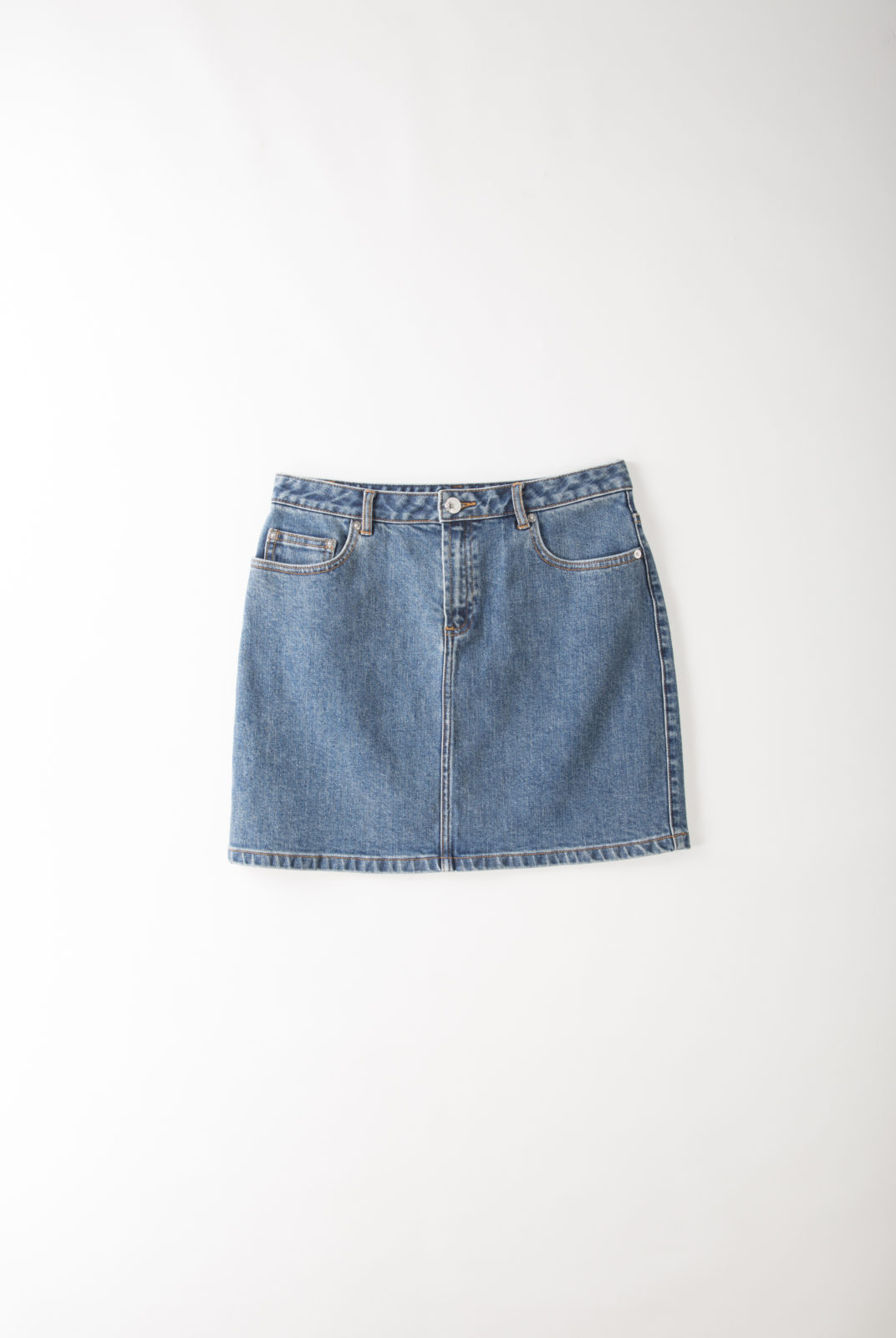 jupe, denim stretch japonais, coupe courte, évasée, taille haute, apc