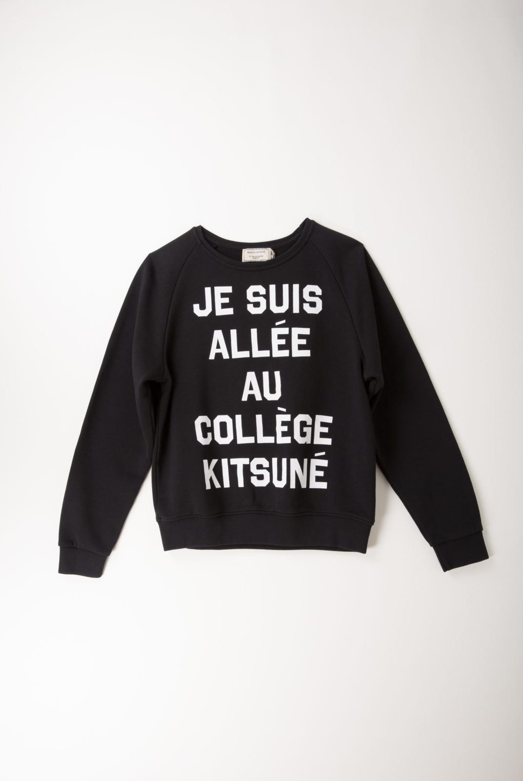 sweat, coton, noir, inscription, kitsune